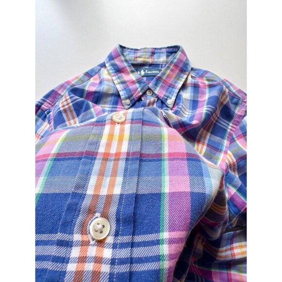 POLO RALPH LAUREN Blue Pink Madras Plaid Cotton Twill Button Down Shirt, Size M - Picture 11 of 15